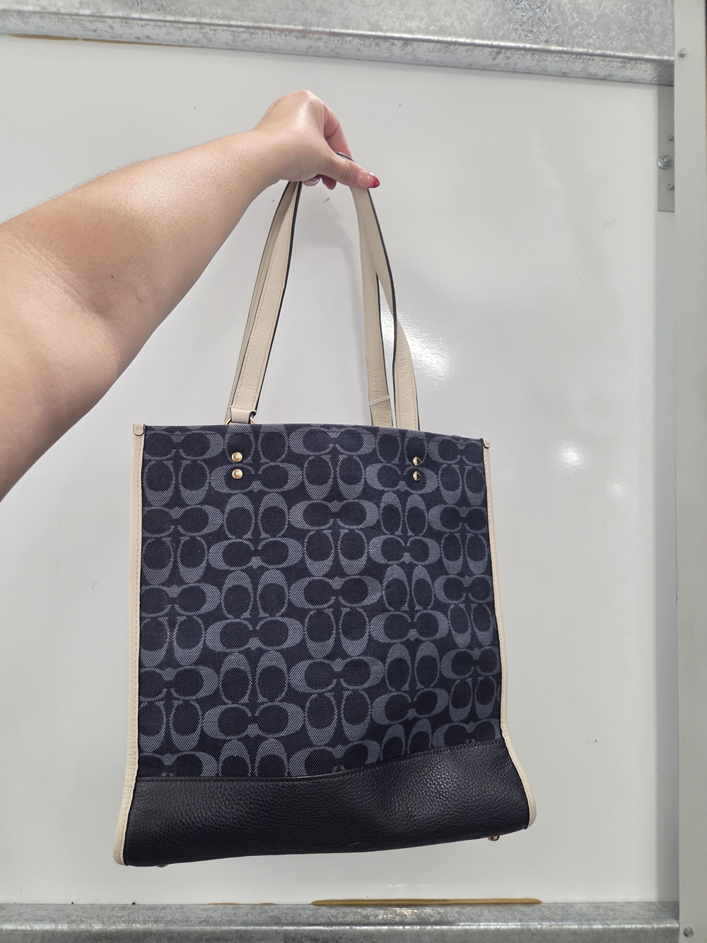 COACH Signature Canvas Tote Bag in Denim/Navy and Cream - Picture 2 of 3
